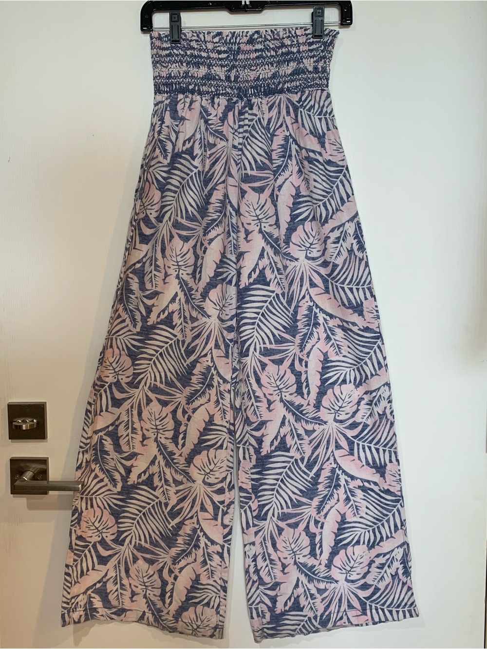 Dahui Hawaii MED. Linen Blend Smocked  High-Waist Wide-Leg Pants